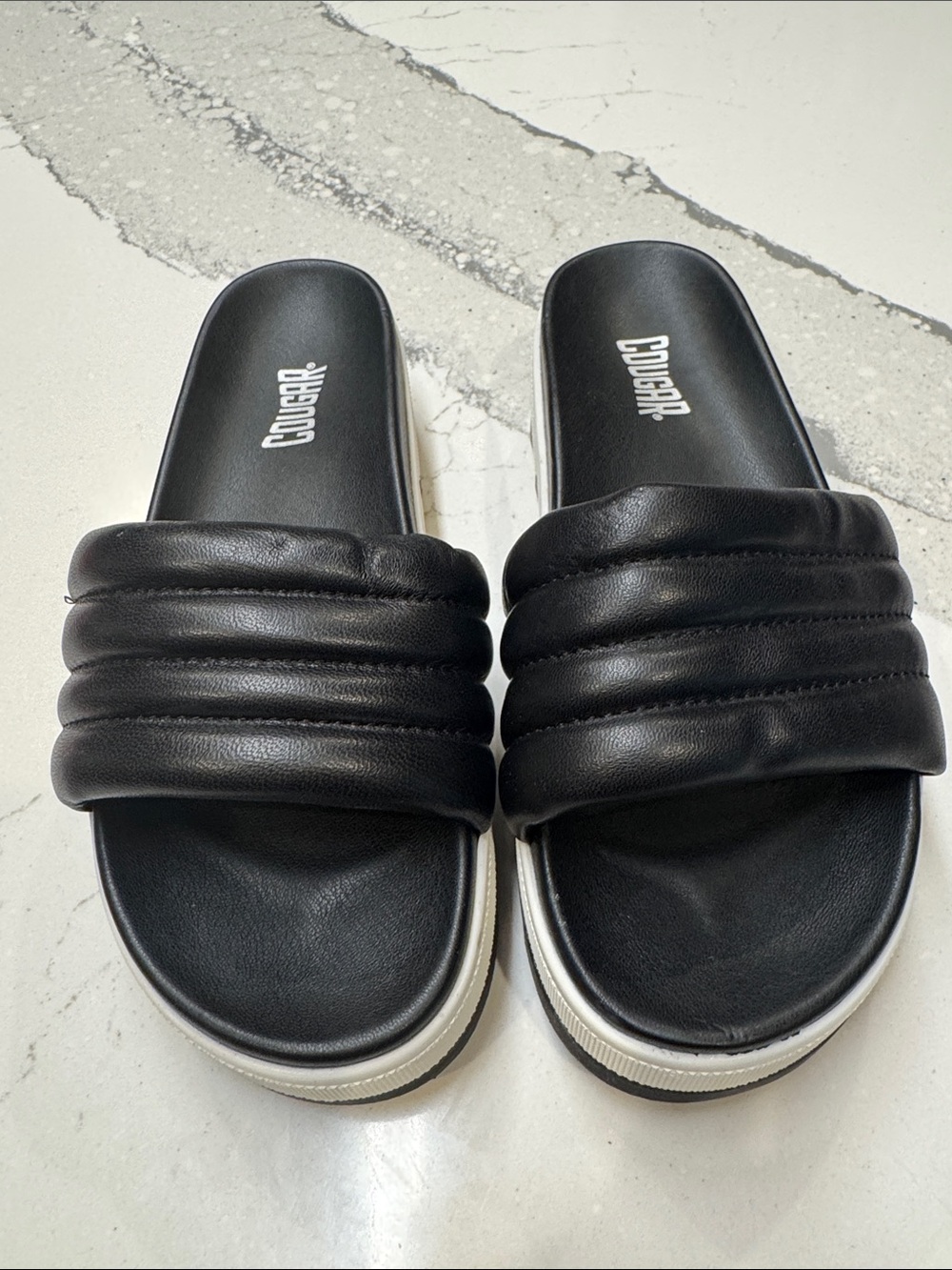 Cougar Black Slide Sandals with White Midsole Sz8
